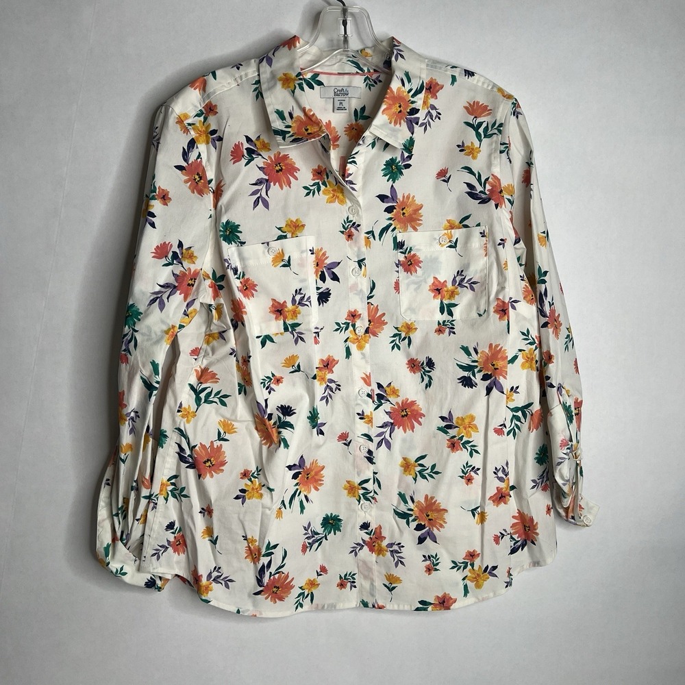 Croft & Barrow Petites Floral Button Up Down Blouse Shirt Top Petite PL L EUC